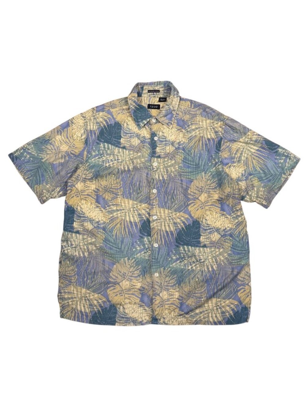 Vintage IZOD Washable Silk Hawaiian Camp Shirt Mens Large Blue Beige Tropical Le